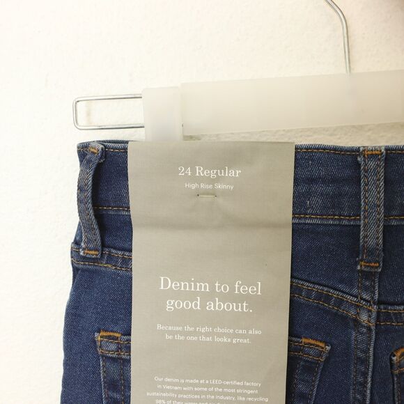 Everlane Authentic Stretch High Rise Skinny 24 R Zip Fly Mid Blue NWT B28 - Picture 4 of 6